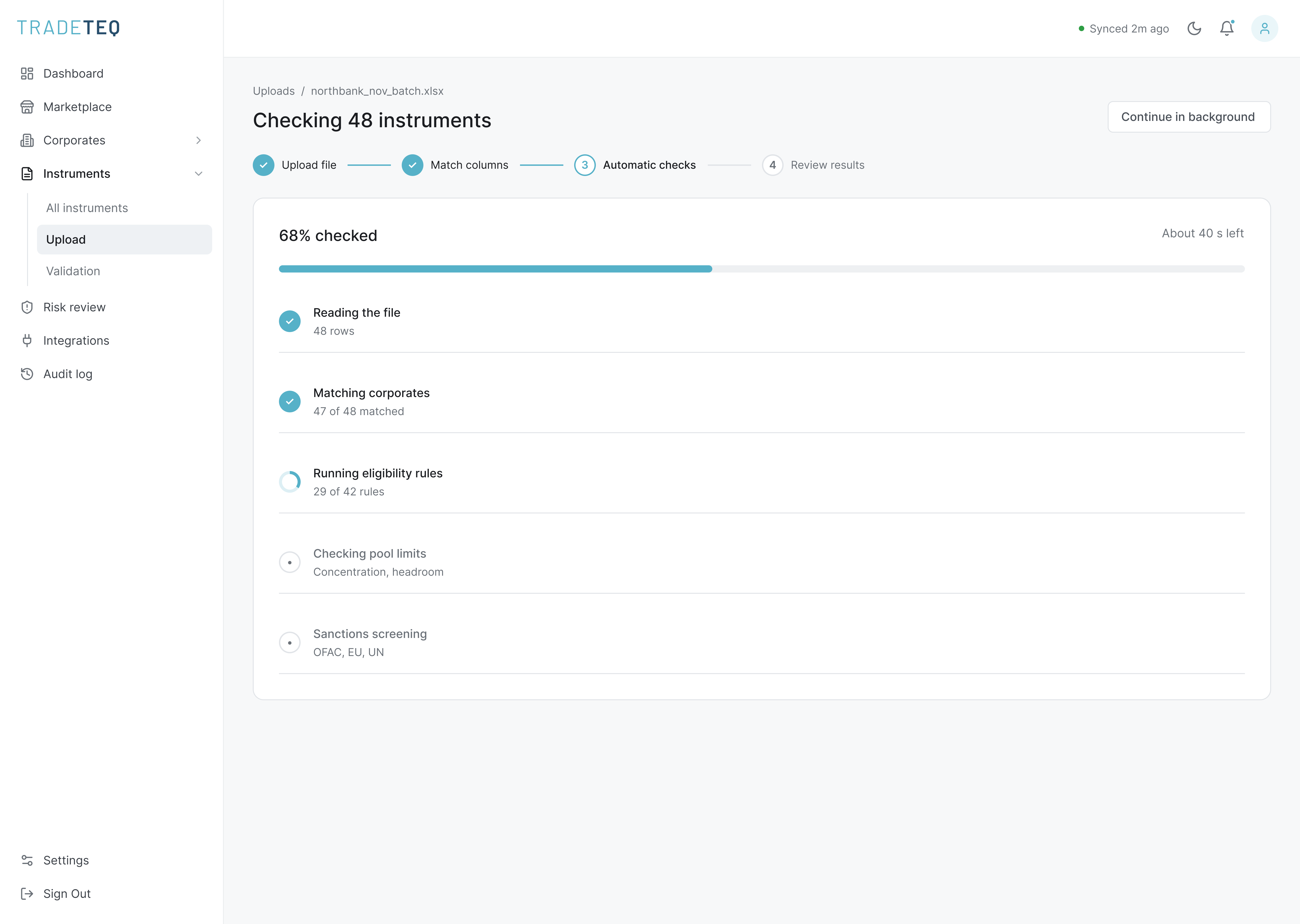 Make the progress of each automatic check visible.