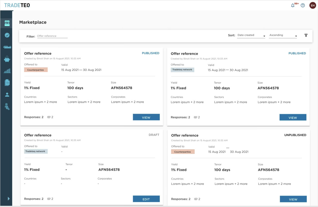Earlier platform: the marketplace list.