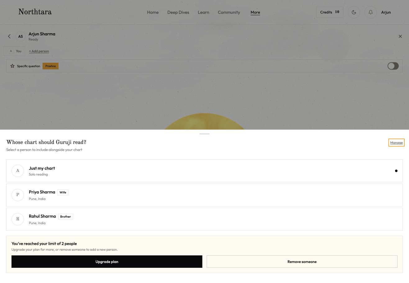 Current person picker with relationship labels and plan limits
